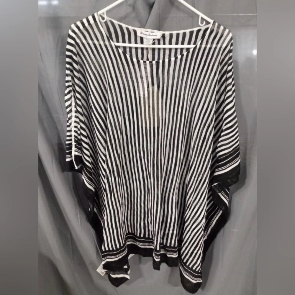 Tommy Bahama Monochrome Striped Poncho, swim cover up - Picture 3 of 9